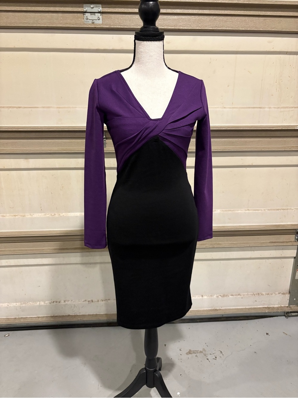 Purple and Black midi Sheath Dress